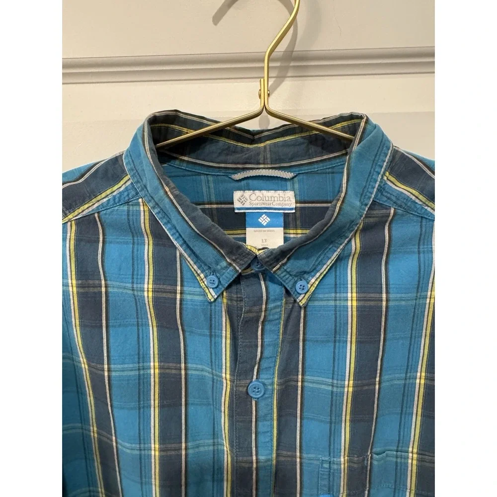 COLUMBIA Men's Long Sleeve Plaid Shirt Jacket Large L Tall Blue Casual Rugged